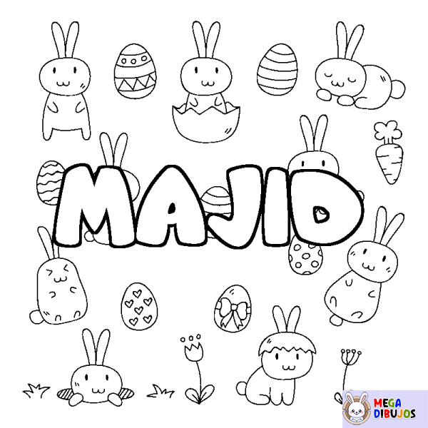 Coloración del nombre MAJID - decorado Pascua