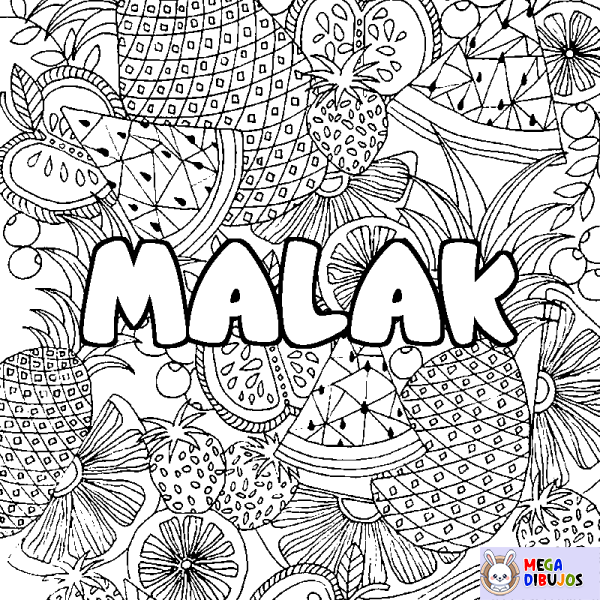 Coloración del nombre MALAK - decorado mandala de frutas