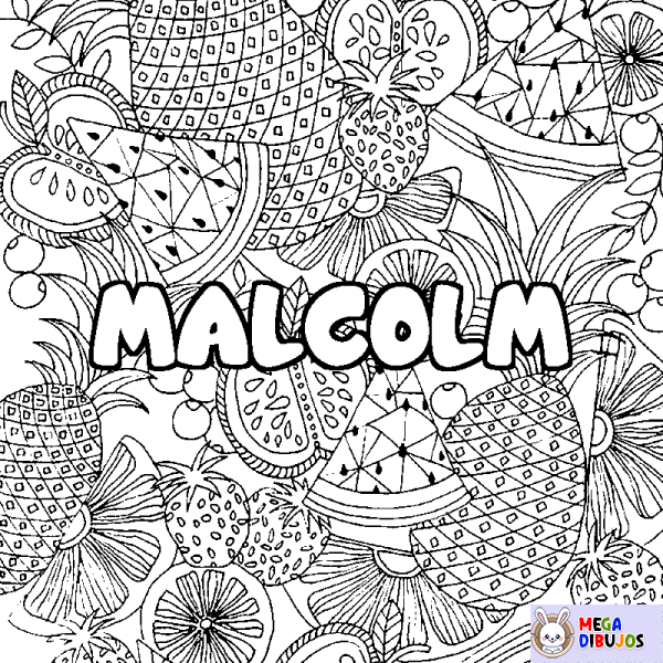 Coloración del nombre MALCOLM - decorado mandala de frutas