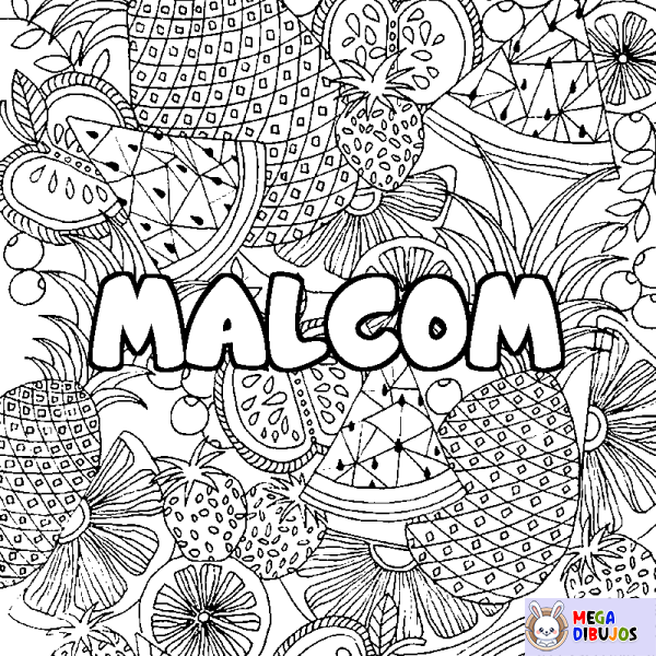 Coloración del nombre MALCOM - decorado mandala de frutas