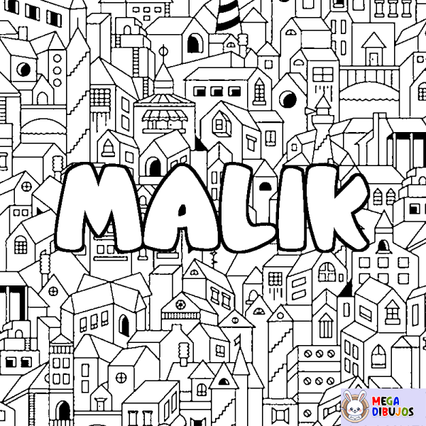 Coloración del nombre MALIK - decorado ciudad