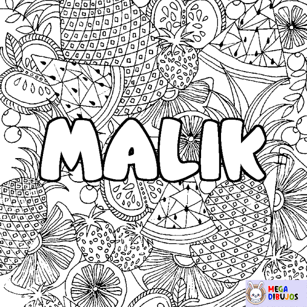 Coloración del nombre MALIK - decorado mandala de frutas