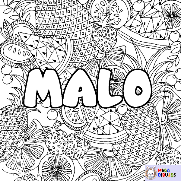 Coloración del nombre MALO - decorado mandala de frutas