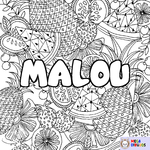 Coloración del nombre MALOU - decorado mandala de frutas