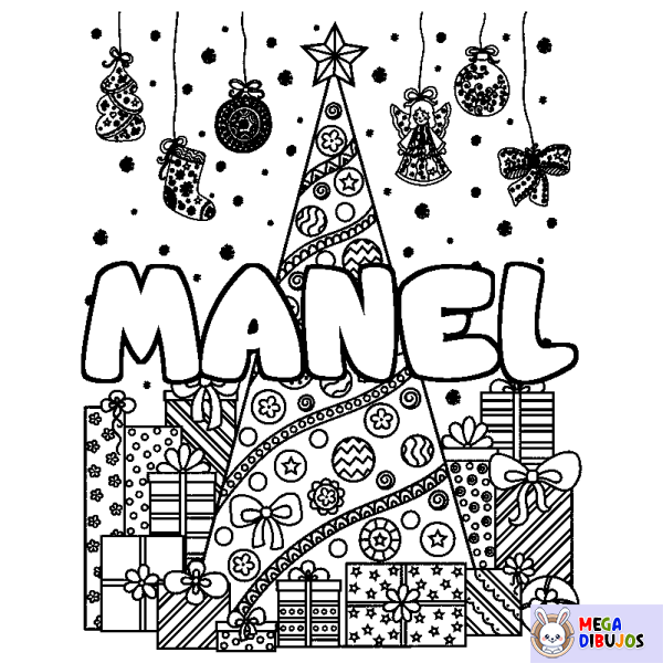 Coloración del nombre MANEL - decorado &aacute;rbol de Navidad y regalos