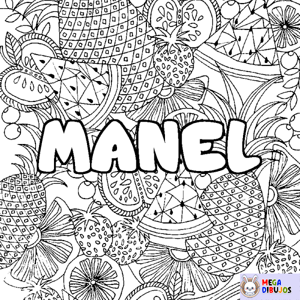 Coloración del nombre MANEL - decorado mandala de frutas