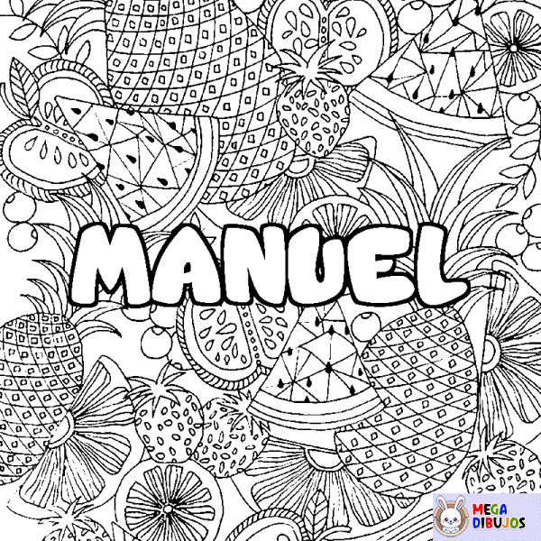 Coloración del nombre MANUEL - decorado mandala de frutas