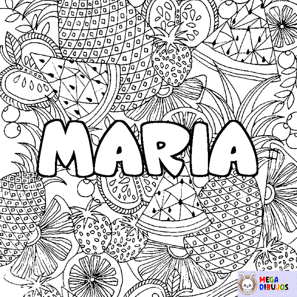 Coloración del nombre MARIA - decorado mandala de frutas