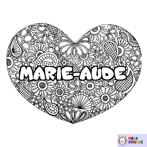 Coloración del nombre MARIE-AUDE - decorado mandala de coraz&oacute;n