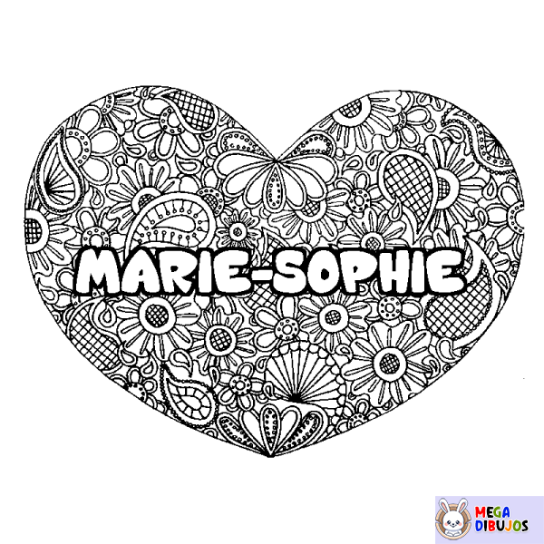 Coloración del nombre MARIE-SOPHIE - decorado mandala de coraz&oacute;n