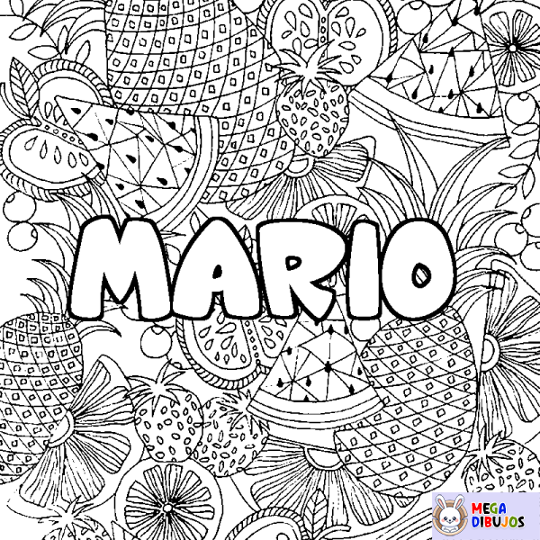 Coloración del nombre MARIO - decorado mandala de frutas