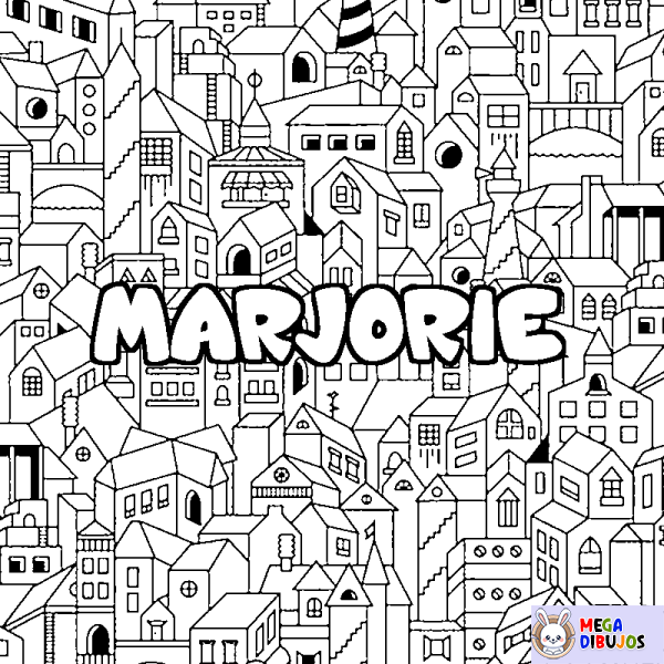 Coloración del nombre MARJORIE - decorado ciudad