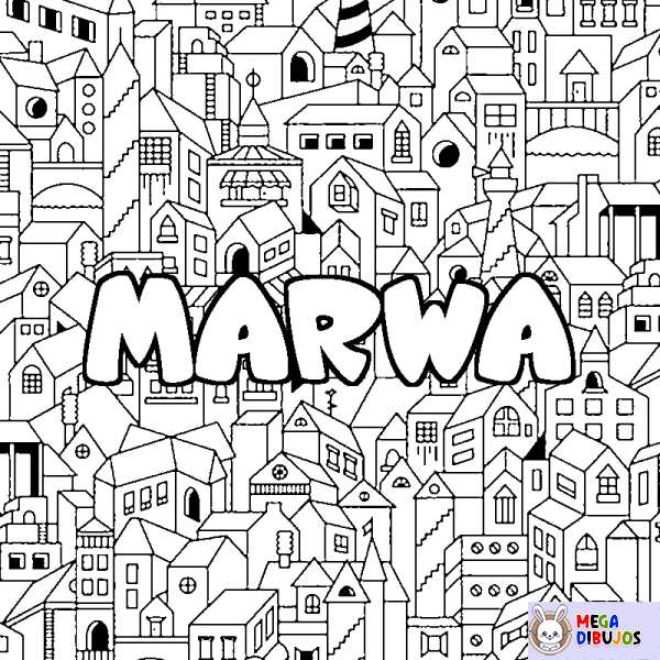 Coloración del nombre MARWA - decorado ciudad