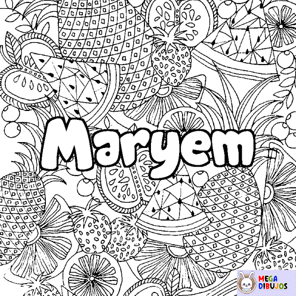 Coloración del nombre Maryem - decorado mandala de frutas