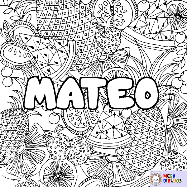 Coloración del nombre MATEO - decorado mandala de frutas