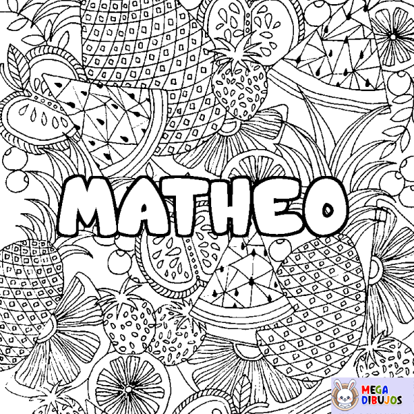 Coloración del nombre MATHEO - decorado mandala de frutas