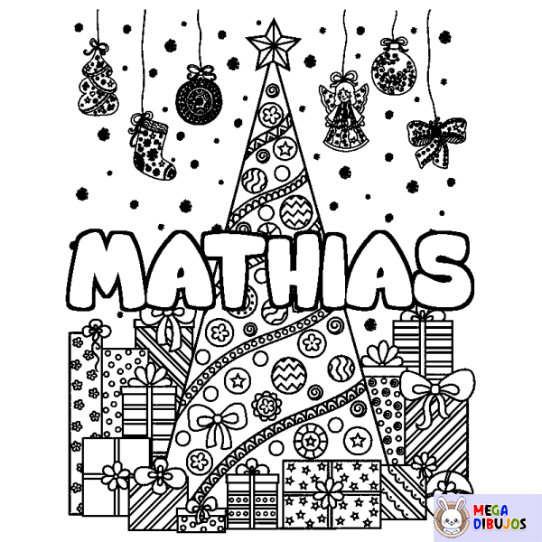 Coloración del nombre MATHIAS - decorado &aacute;rbol de Navidad y regalos