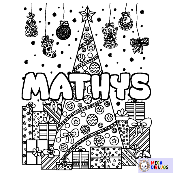 Coloración del nombre MATHYS - decorado &aacute;rbol de Navidad y regalos