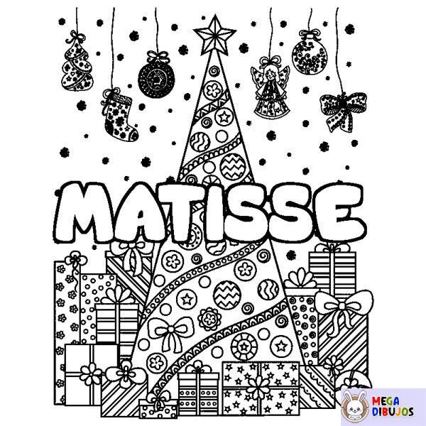 Coloración del nombre MATISSE - decorado &aacute;rbol de Navidad y regalos