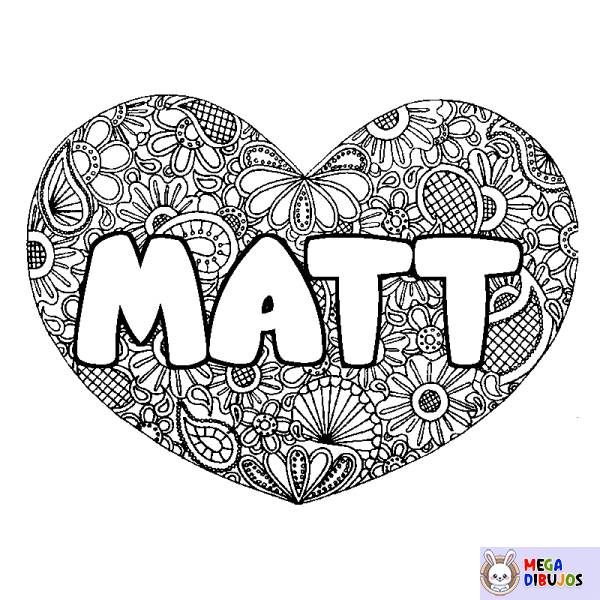 Coloración del nombre MATT - decorado mandala de coraz&oacute;n