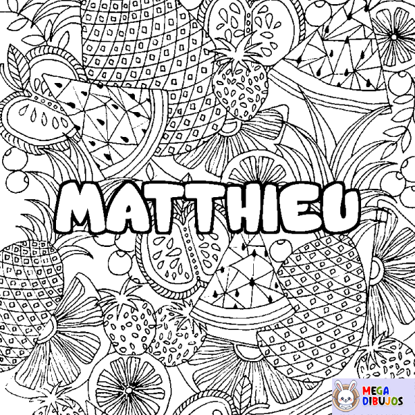 Coloración del nombre MATTHIEU - decorado mandala de frutas