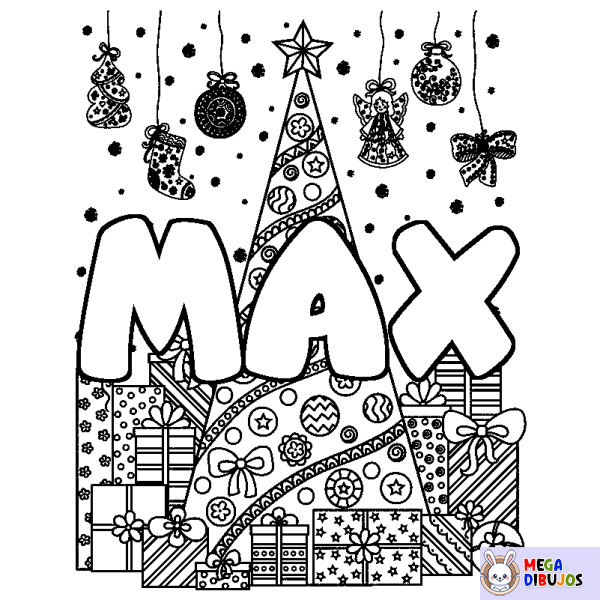 Coloración del nombre MAX - decorado &aacute;rbol de Navidad y regalos