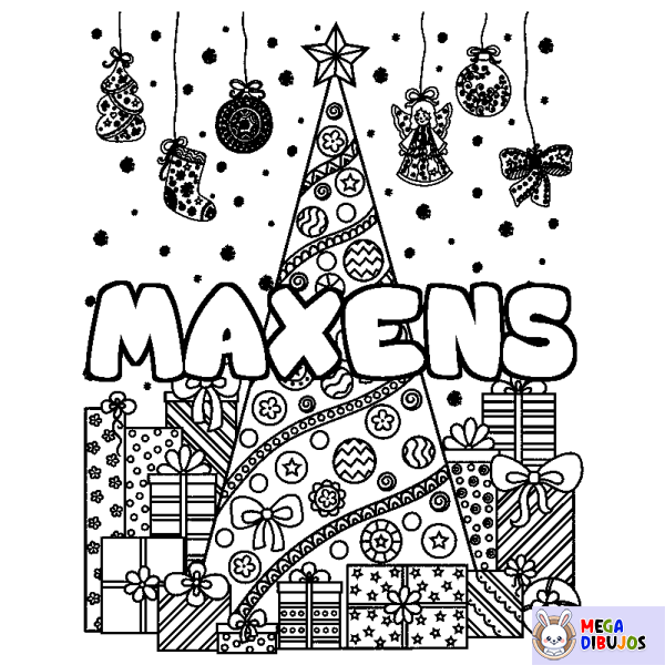 Coloración del nombre MAXENS - decorado &aacute;rbol de Navidad y regalos