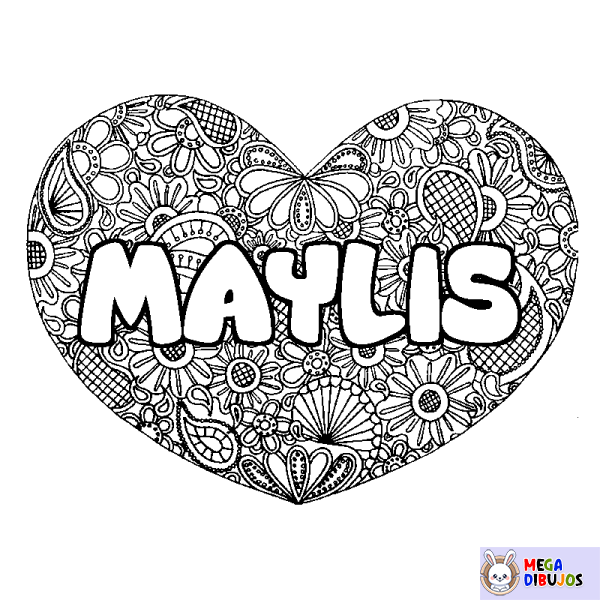 Coloración del nombre MAYLIS - decorado mandala de coraz&oacute;n