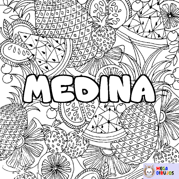 Coloración del nombre MEDINA - decorado mandala de frutas