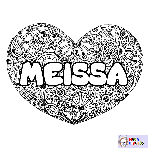 Coloración del nombre MEISSA - decorado mandala de coraz&oacute;n