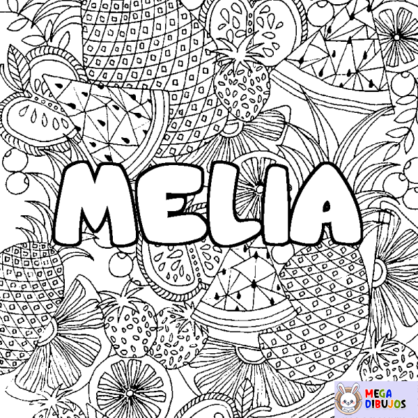 Coloración del nombre MELIA - decorado mandala de frutas