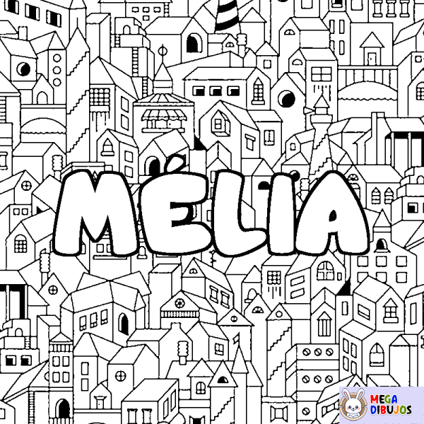 Coloración del nombre M&Eacute;LIA - decorado ciudad