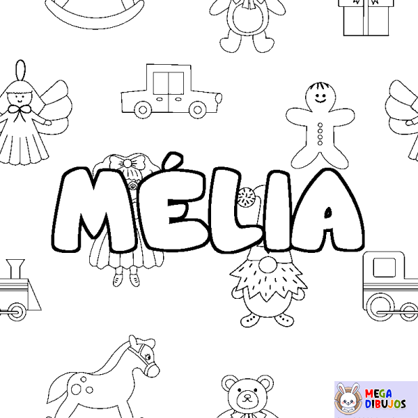 Coloración del nombre M&Eacute;LIA - decorado juguetes