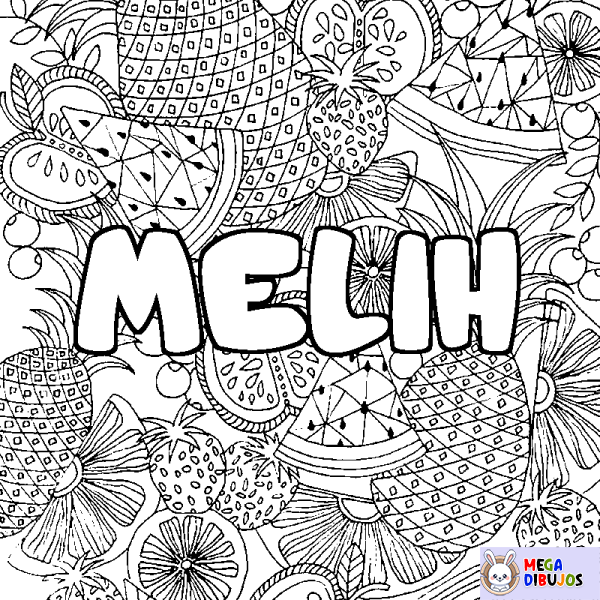 Coloración del nombre MELIH - decorado mandala de frutas