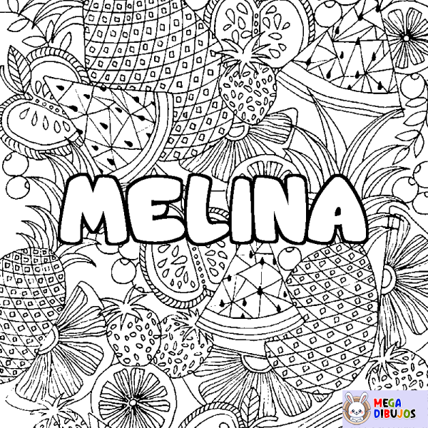 Coloración del nombre MELINA - decorado mandala de frutas