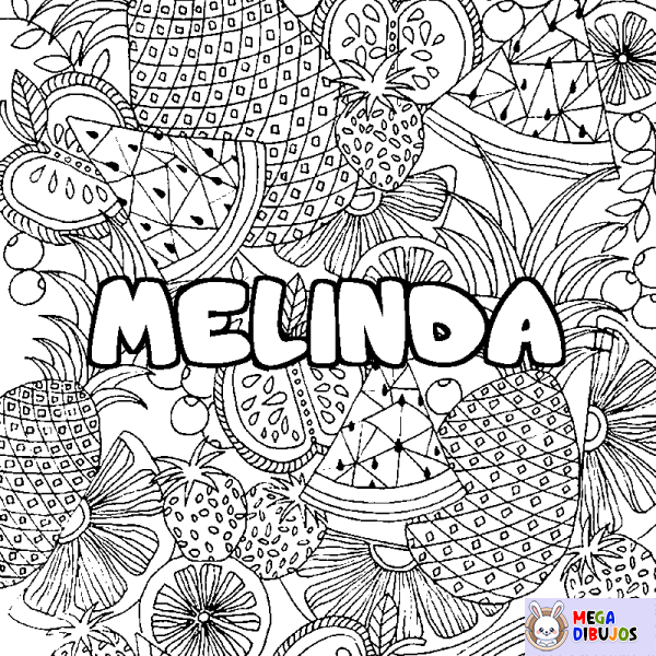 Coloración del nombre MELINDA - decorado mandala de frutas