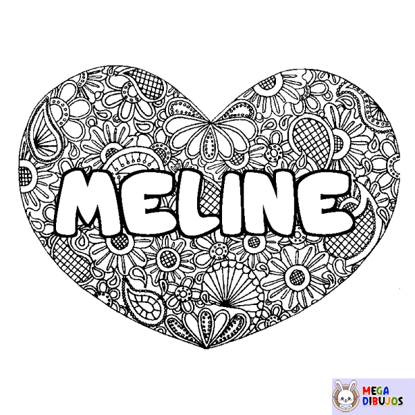 Coloración del nombre MELINE - decorado mandala de coraz&oacute;n