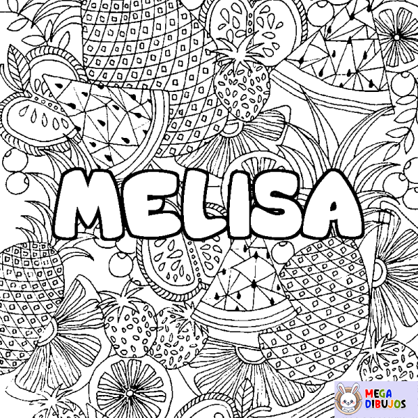 Coloración del nombre MELISA - decorado mandala de frutas