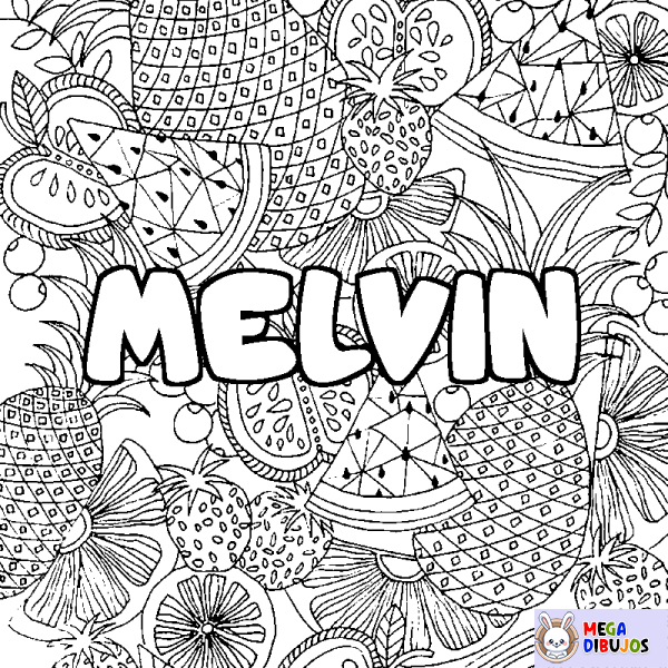 Coloración del nombre MELVIN - decorado mandala de frutas