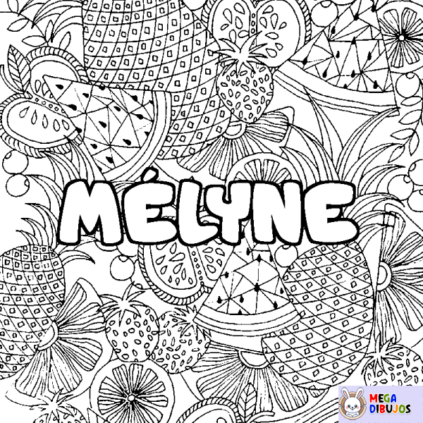 Coloración del nombre M&Eacute;LYNE - decorado mandala de frutas