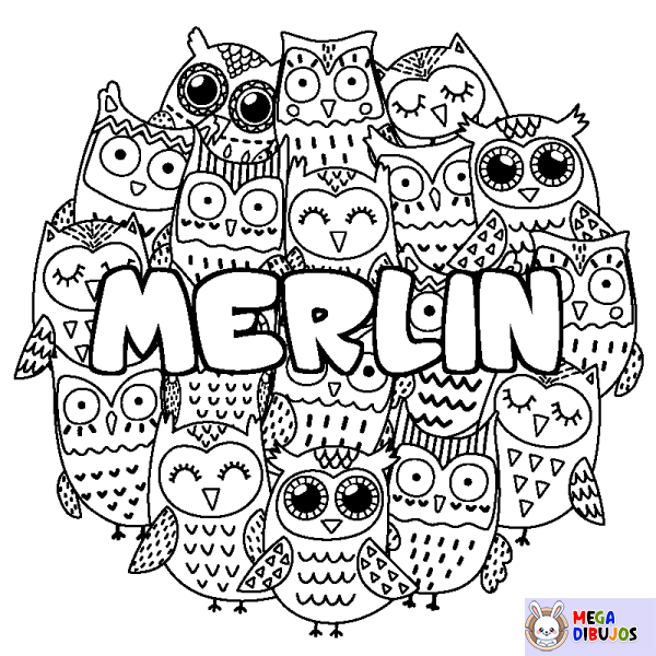 Coloración del nombre MERLIN - decorado b&uacute;hos