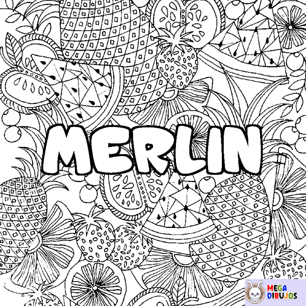 Coloración del nombre MERLIN - decorado mandala de frutas