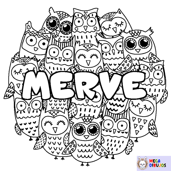 Coloración del nombre MERVE - decorado b&uacute;hos