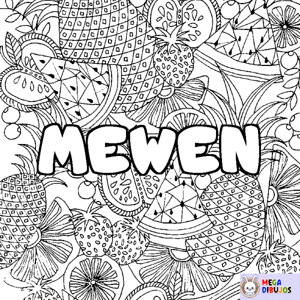 Coloración del nombre MEWEN - decorado mandala de frutas