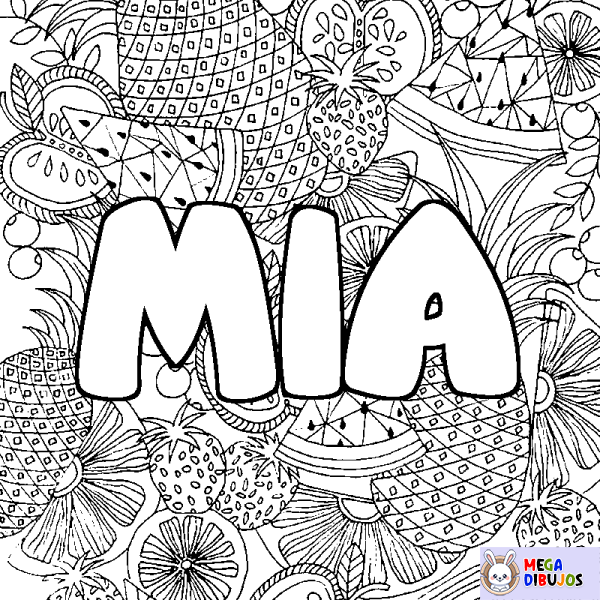 Coloración del nombre MIA - decorado mandala de frutas