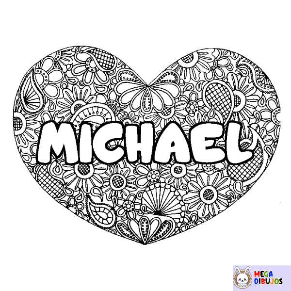 Coloración del nombre MICHAEL - decorado mandala de coraz&oacute;n