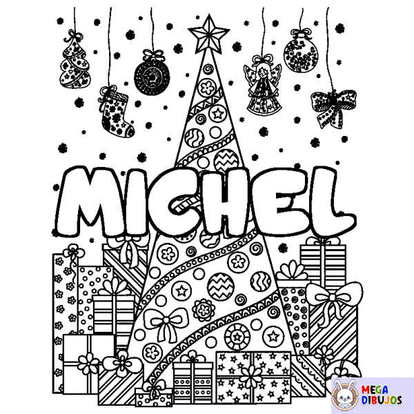 Coloración del nombre MICHEL - decorado &aacute;rbol de Navidad y regalos