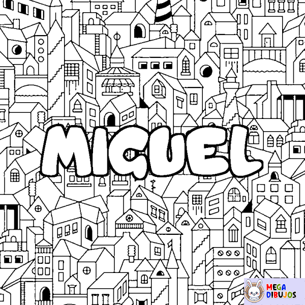 Coloración del nombre MIGUEL - decorado ciudad