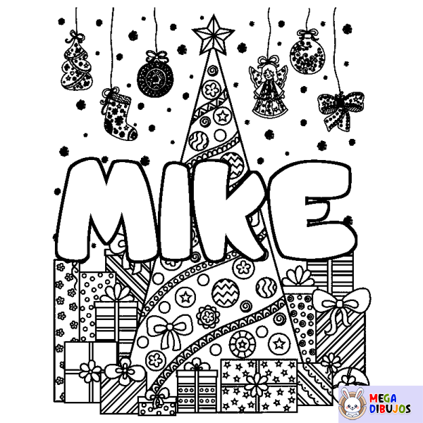 Coloración del nombre MIKE - decorado &aacute;rbol de Navidad y regalos