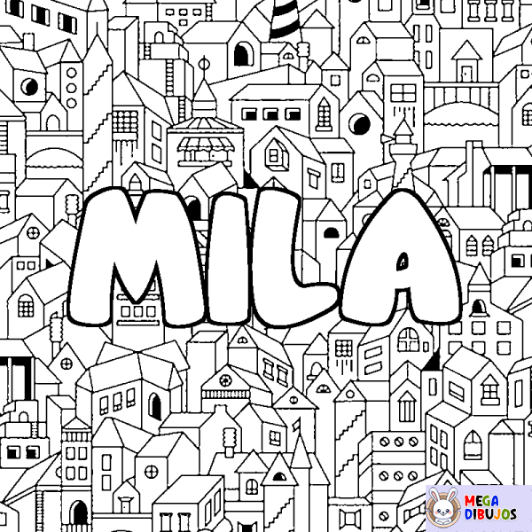 Coloración del nombre MILA - decorado ciudad